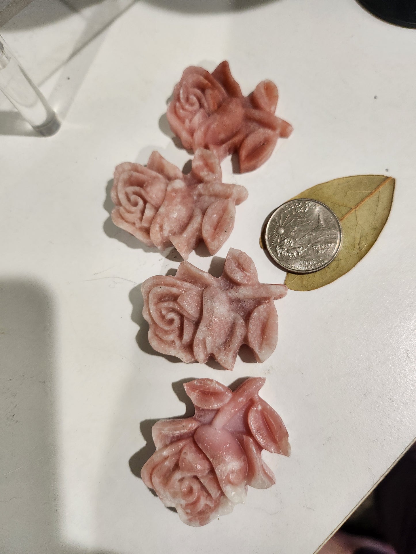 Pink Calcite Rose Carvings
