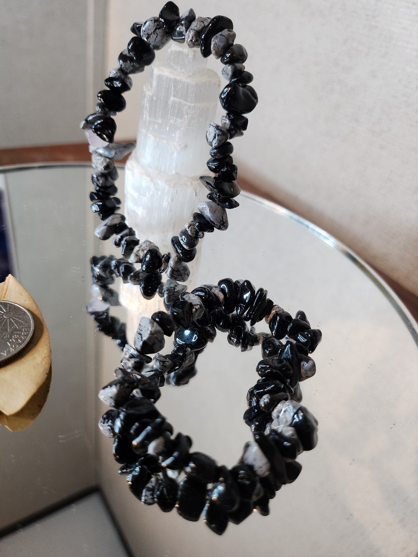 Snowflake Obsidian Chip Bracelet