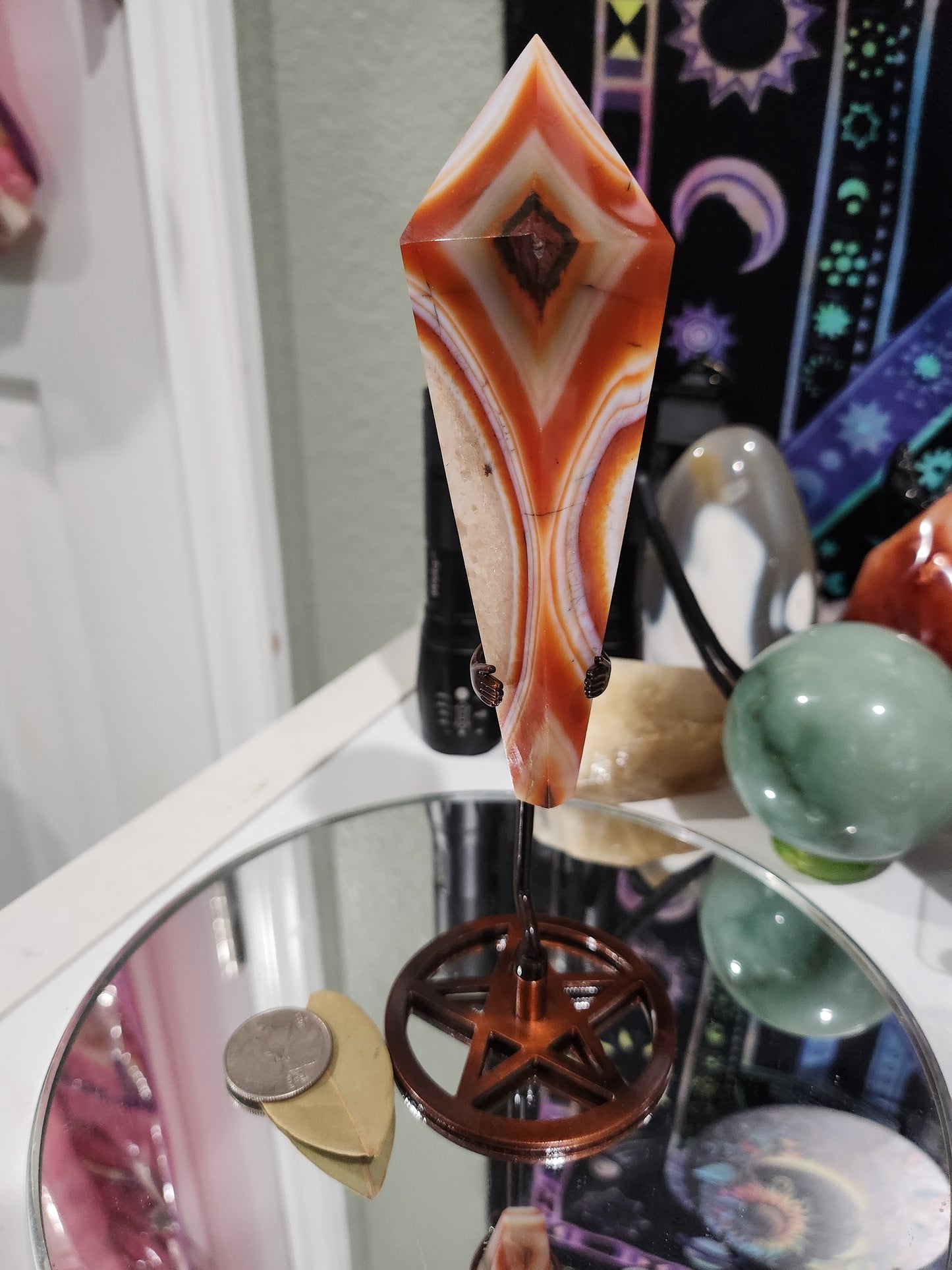 Carnelian Agate Wand with Pentacle Stand