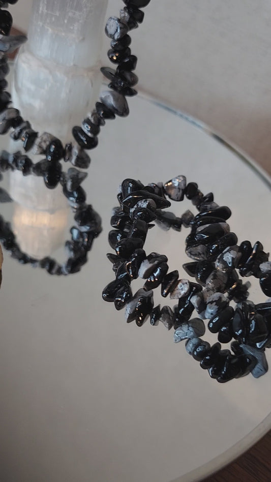 Snowflake Obsidian Chip Bracelet