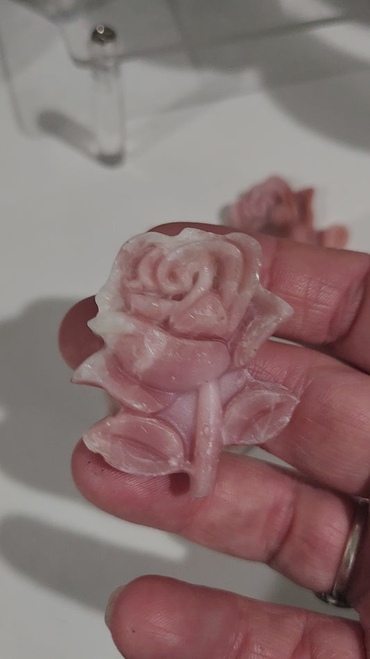 Pink Calcite Rose Carvings