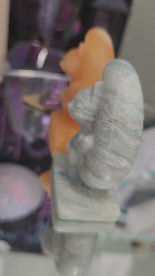 Kitten on Crescent Moon Carving