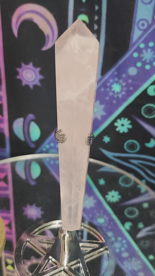 Rose Quartz Wand with Pentacle stand
