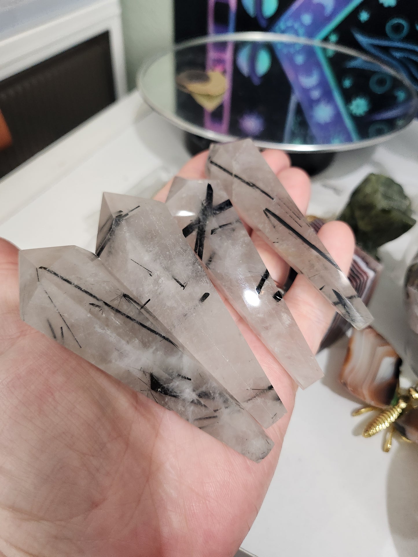 Black Tourmaline in Quartz Wands