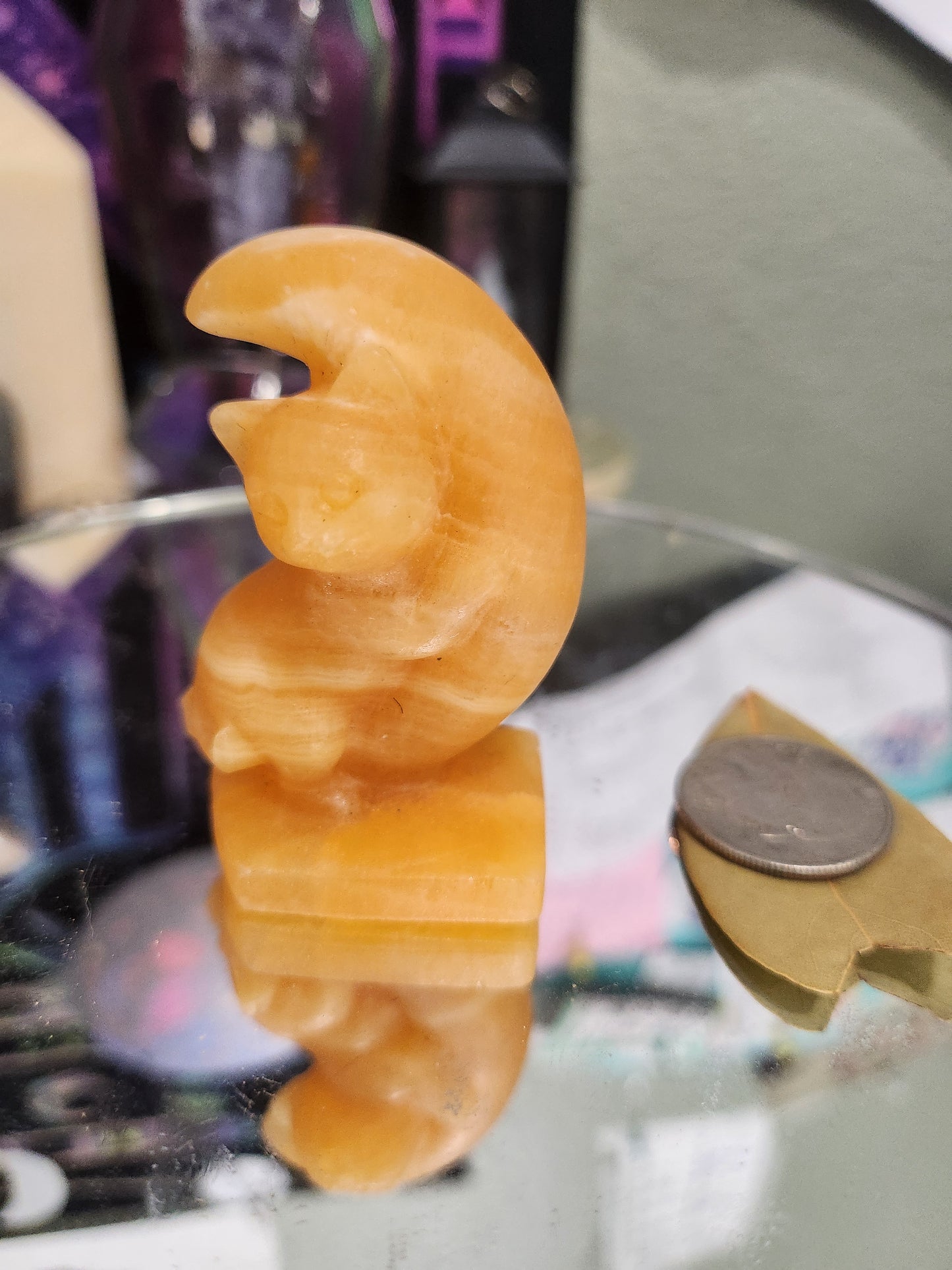 Kitten on Crescent Moon Carving