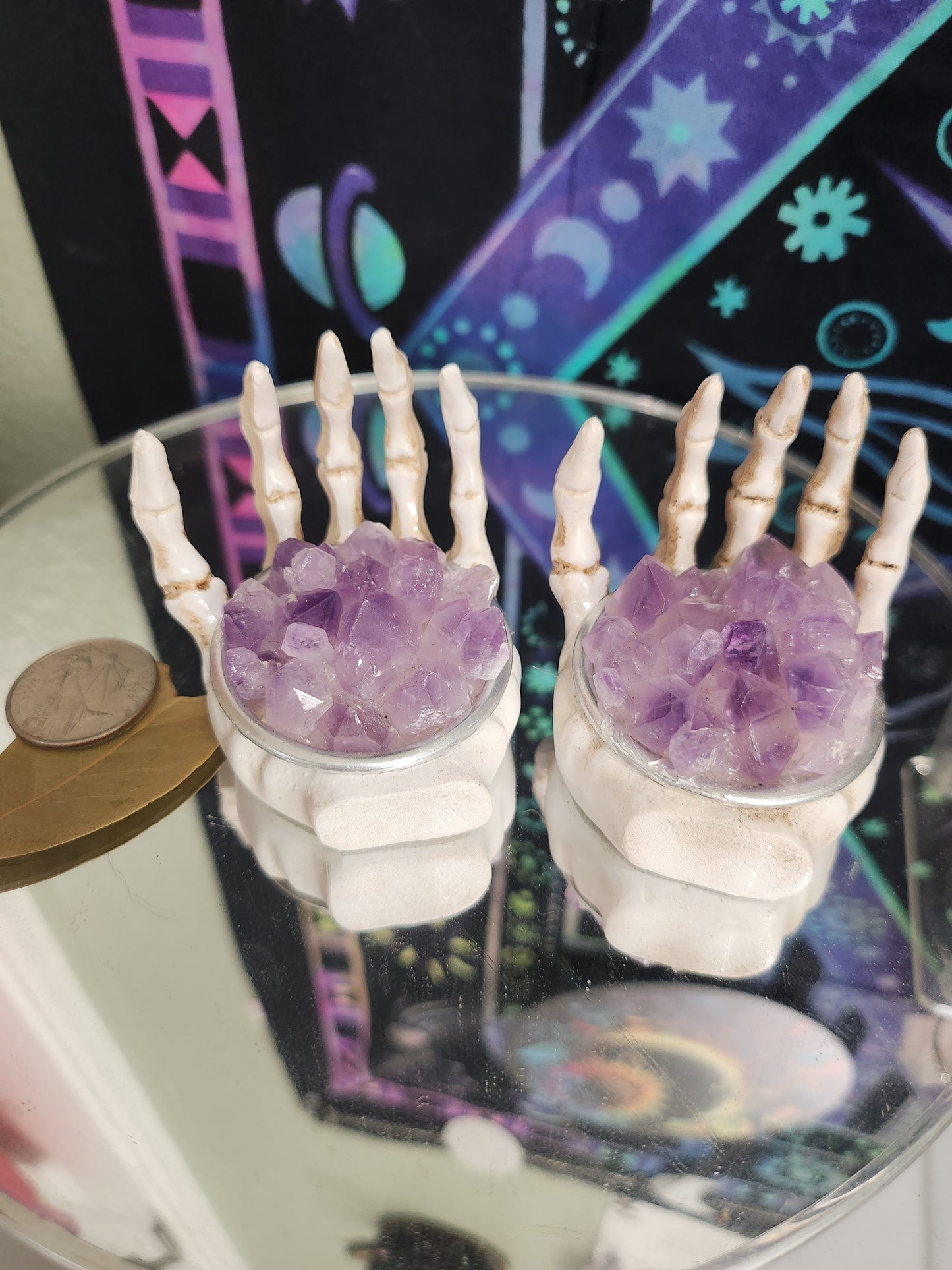 Amethyst Skeleton Hands Decor