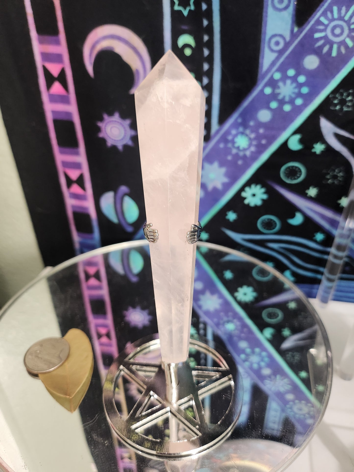 Rose Quartz Wand with Pentacle stand